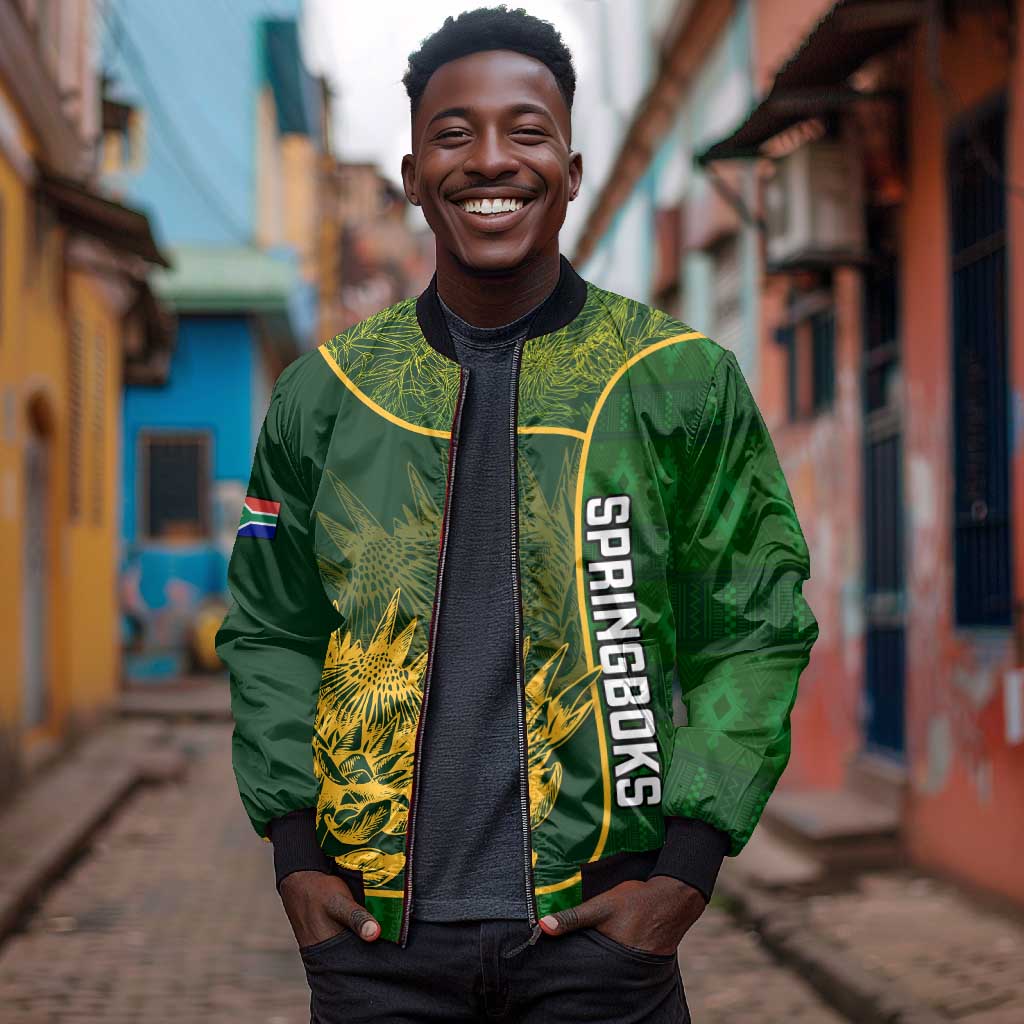 Custom South Africa Rugby Bomber Jacket Go Champions Springboks Flower