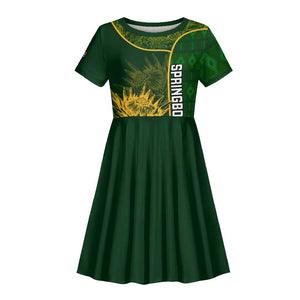 Custom South Africa Rugby Kid Short Sleeve Dress Go Champions Springboks Flower