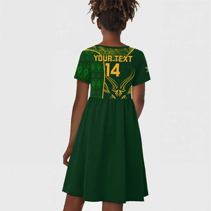 Custom South Africa Rugby Kid Short Sleeve Dress Go Champions Springboks Flower