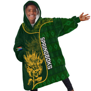 Custom South Africa Rugby KId Wearable Blanket Hoodie Go Champions Springboks Flower