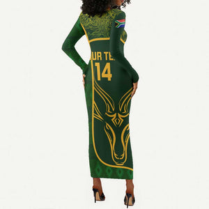 Custom South Africa Rugby Long Sleeve Bodycon Dress Go Champions Springboks Flower