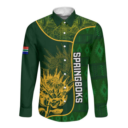 Custom South Africa Rugby Long Sleeve Button Shirt Go Champions Springboks Flower