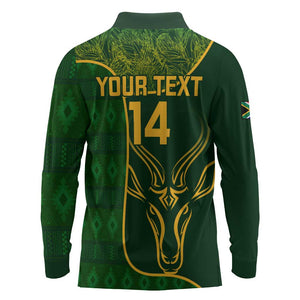 Custom South Africa Rugby Long Sleeve Polo Shirt Go Champions Springboks Flower