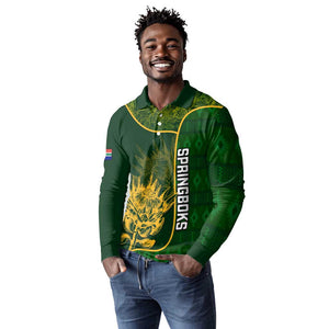 Custom South Africa Rugby Long Sleeve Polo Shirt Go Champions Springboks Flower