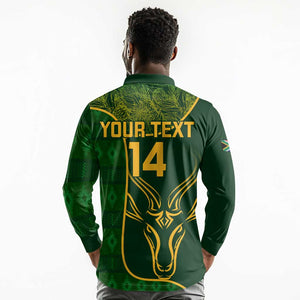 Custom South Africa Rugby Long Sleeve Polo Shirt Go Champions Springboks Flower