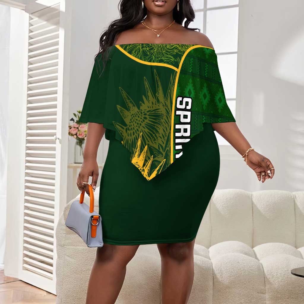 Custom South Africa Rugby Off Shoulder Short Dress Go Champions Springboks Flower