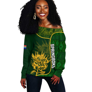 Custom South Africa Rugby Off Shoulder Sweater Go Champions Springboks Flower