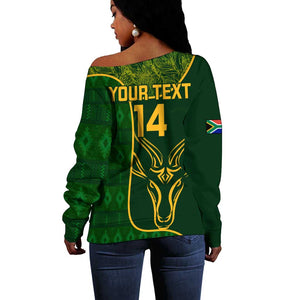 Custom South Africa Rugby Off Shoulder Sweater Go Champions Springboks Flower