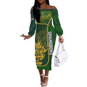 Custom South Africa Rugby Off The Shoulder Long Sleeve Dress Go Champions Springboks Flower