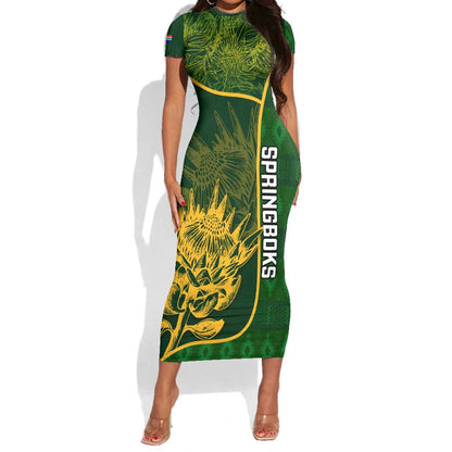 Custom South Africa Rugby Short Sleeve Bodycon Dress Go Champions Springboks Flower LT14