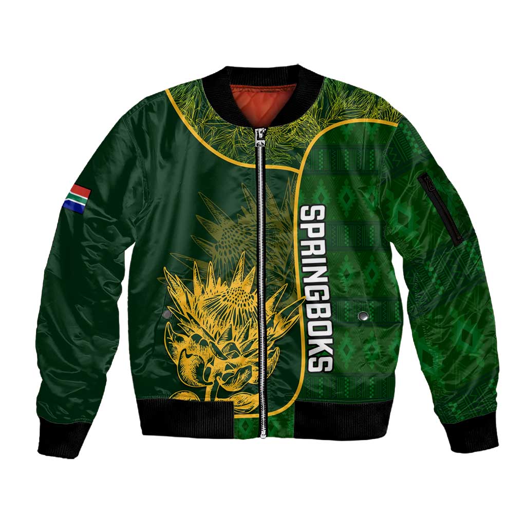 Custom South Africa Rugby Sleeve Zip Bomber Jacket Go Champions Springboks Flower