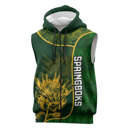 Custom South Africa Rugby Sleeveless Zip Hoodie Go Champions Springboks Flower - African Pride