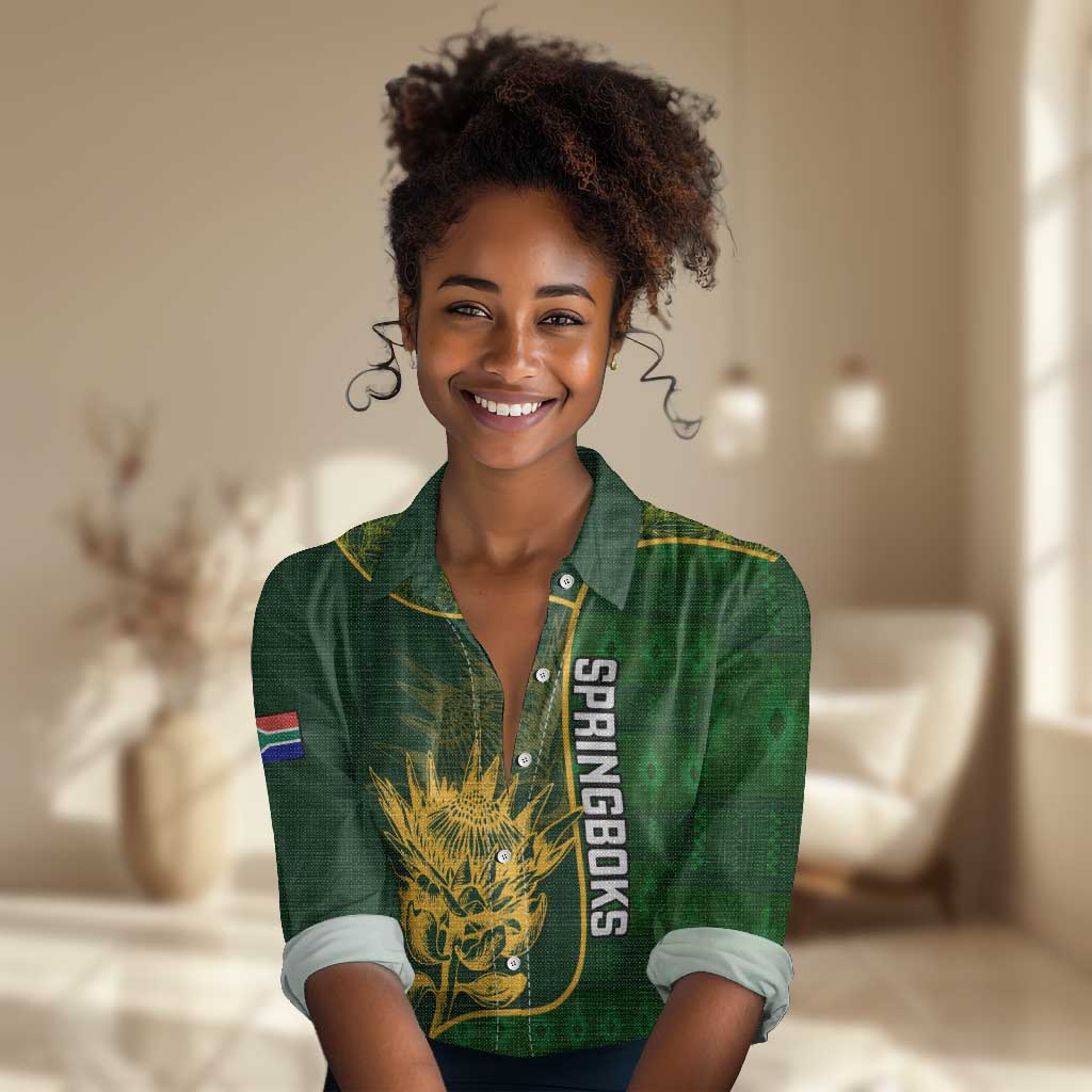 Custom South Africa Rugby Women Casual Shirt Go Champions Springboks Flower