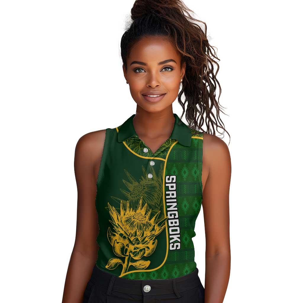 Custom South Africa Rugby Women Sleeveless Polo Shirt Go Champions Springboks Flower