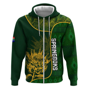 Custom South Africa Rugby Zip Hoodie Go Champions Springboks Flower