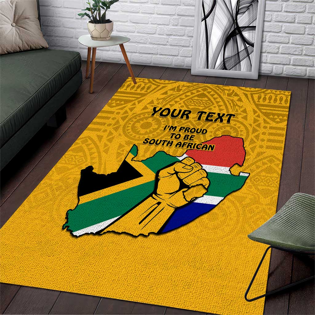 Personalised South Africa Area Rug African Pattern Happy Freedom Day Yellow Version