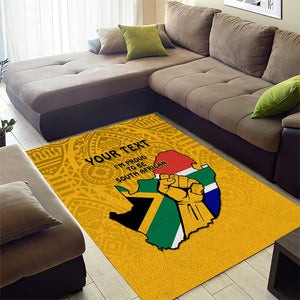 Personalised South Africa Area Rug African Pattern Happy Freedom Day Yellow Version