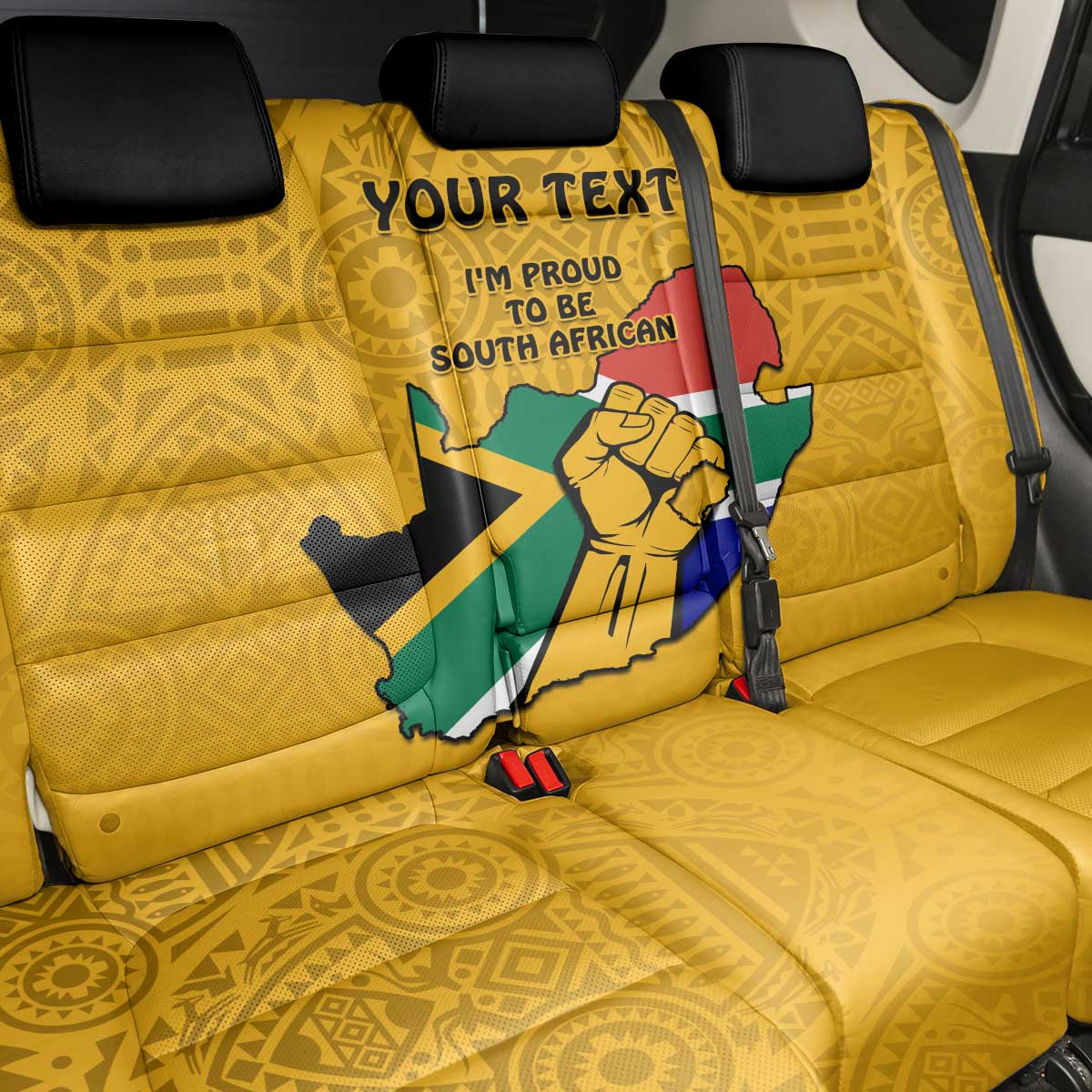 Personalised South Africa Back Car Seat Cover African Pattern Happy Freedom Day Yellow Version