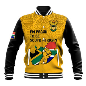 Personalised South Africa Baseball Jacket African Pattern Happy Freedom Day Yellow Version LT14