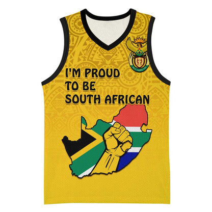 Personalised South Africa Basketball Jersey African Pattern Happy Freedom Day Yellow Version LT14