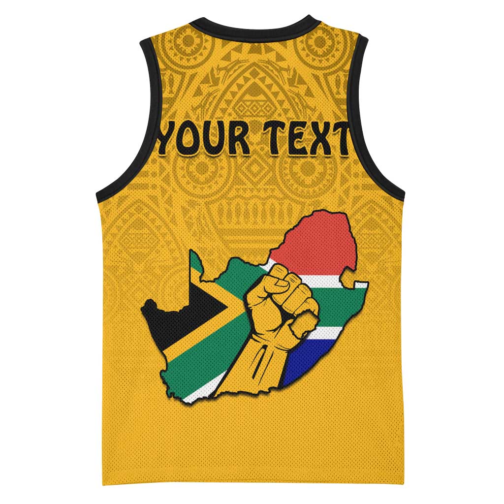Personalised South Africa Basketball Jersey African Pattern Happy Freedom Day Yellow Version LT14
