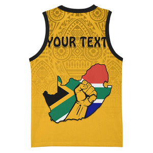 Personalised South Africa Basketball Jersey African Pattern Happy Freedom Day Yellow Version LT14