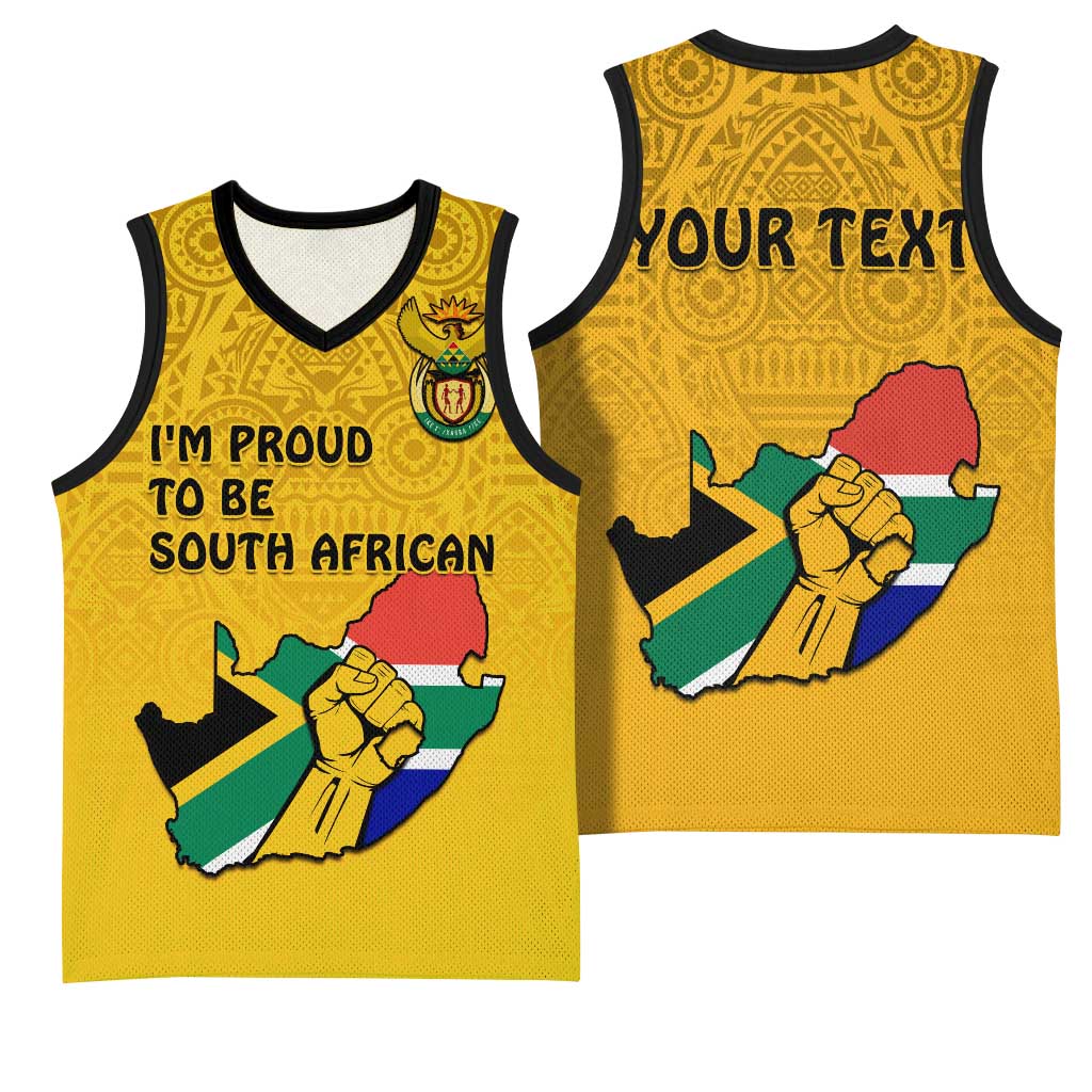 Personalised South Africa Basketball Jersey African Pattern Happy Freedom Day Yellow Version LT14