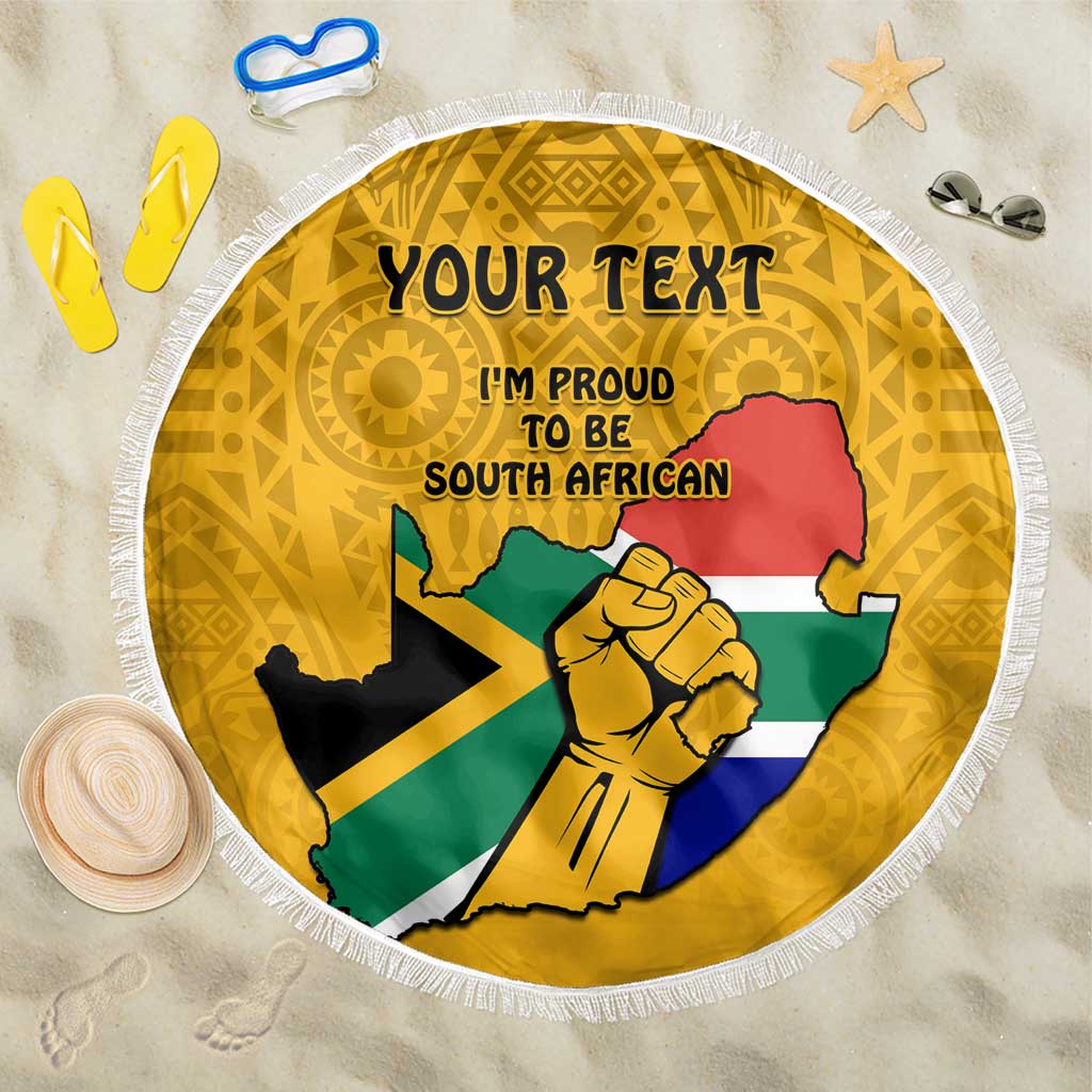 Personalised South Africa Beach Blanket African Pattern Happy Freedom Day Yellow Version