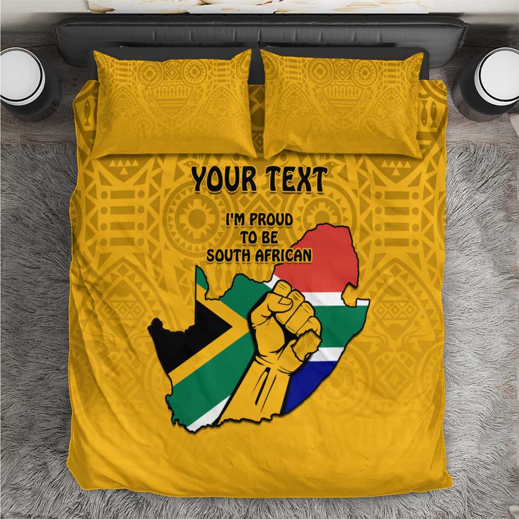 Personalised South Africa Bedding Set African Pattern Happy Freedom Day Yellow Version