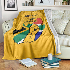 Personalised South Africa Blanket African Pattern Happy Freedom Day Yellow Version