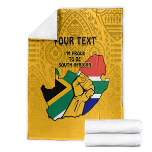 Personalised South Africa Blanket African Pattern Happy Freedom Day Yellow Version