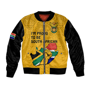 Personalised South Africa Bomber Jacket African Pattern Happy Freedom Day Yellow Version