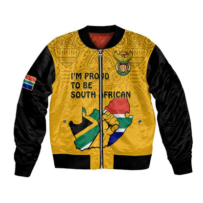 Personalised South Africa Bomber Jacket African Pattern Happy Freedom Day Yellow Version