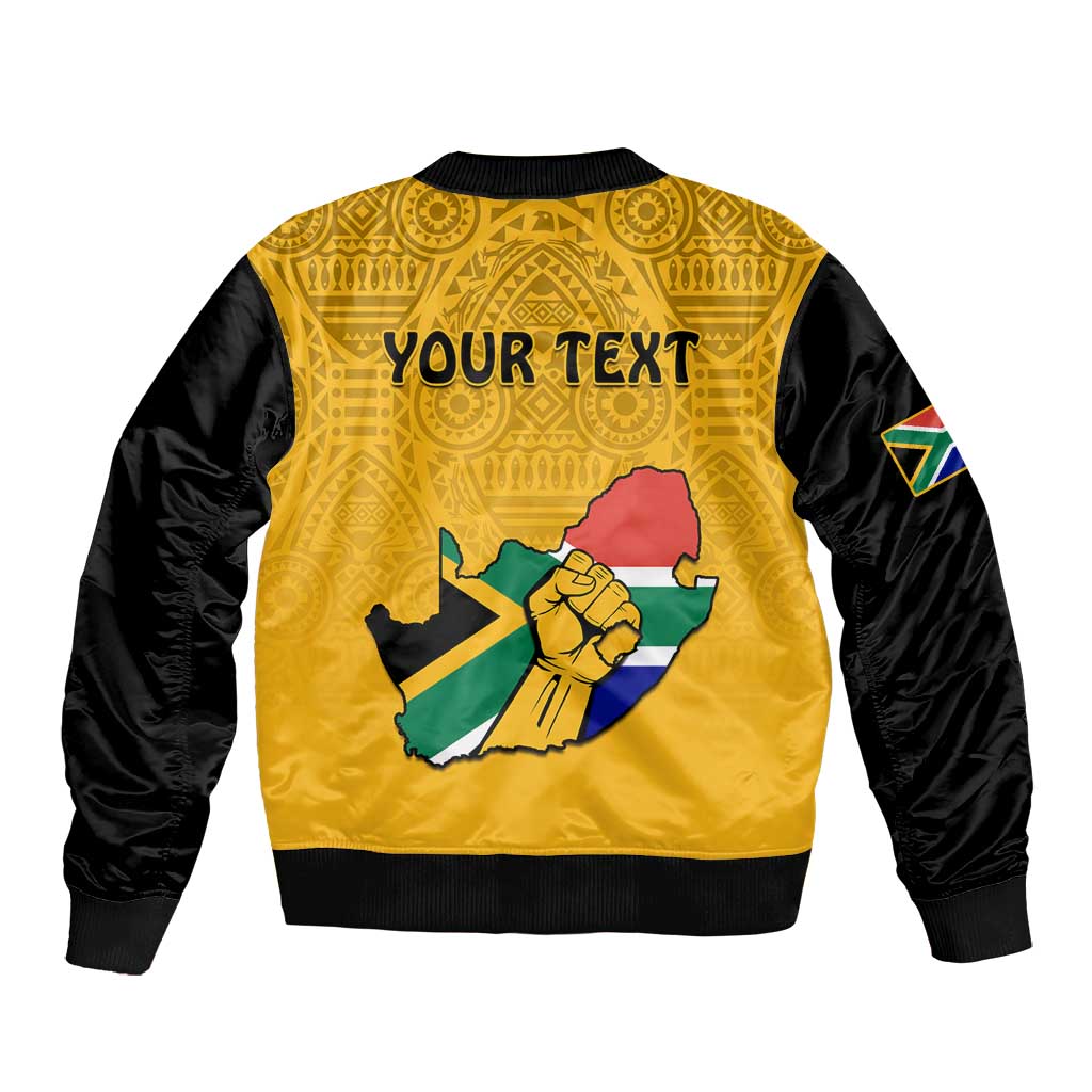 Personalised South Africa Bomber Jacket African Pattern Happy Freedom Day Yellow Version