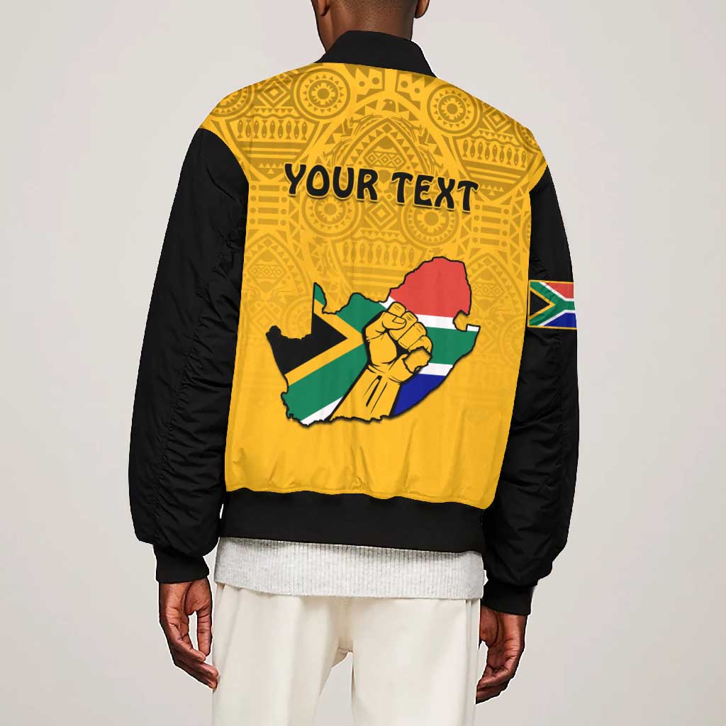 Personalised South Africa Bomber Jacket African Pattern Happy Freedom Day Yellow Version