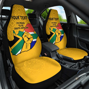 Personalised South Africa Car Seat Cover African Pattern Happy Freedom Day Yellow Version