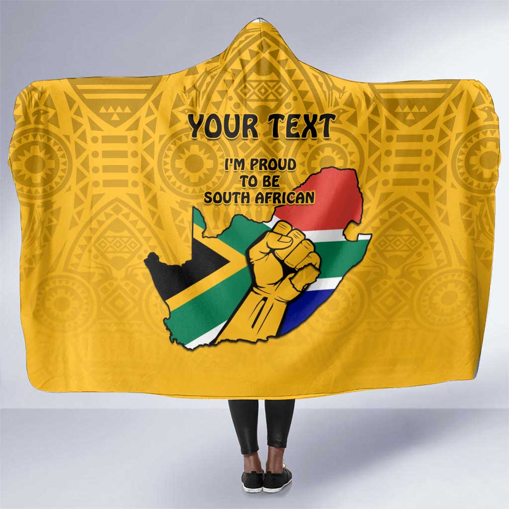 Personalised South Africa Hooded Blanket African Pattern Happy Freedom Day Yellow Version