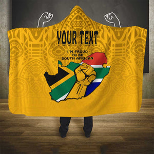 Personalised South Africa Hooded Blanket African Pattern Happy Freedom Day Yellow Version