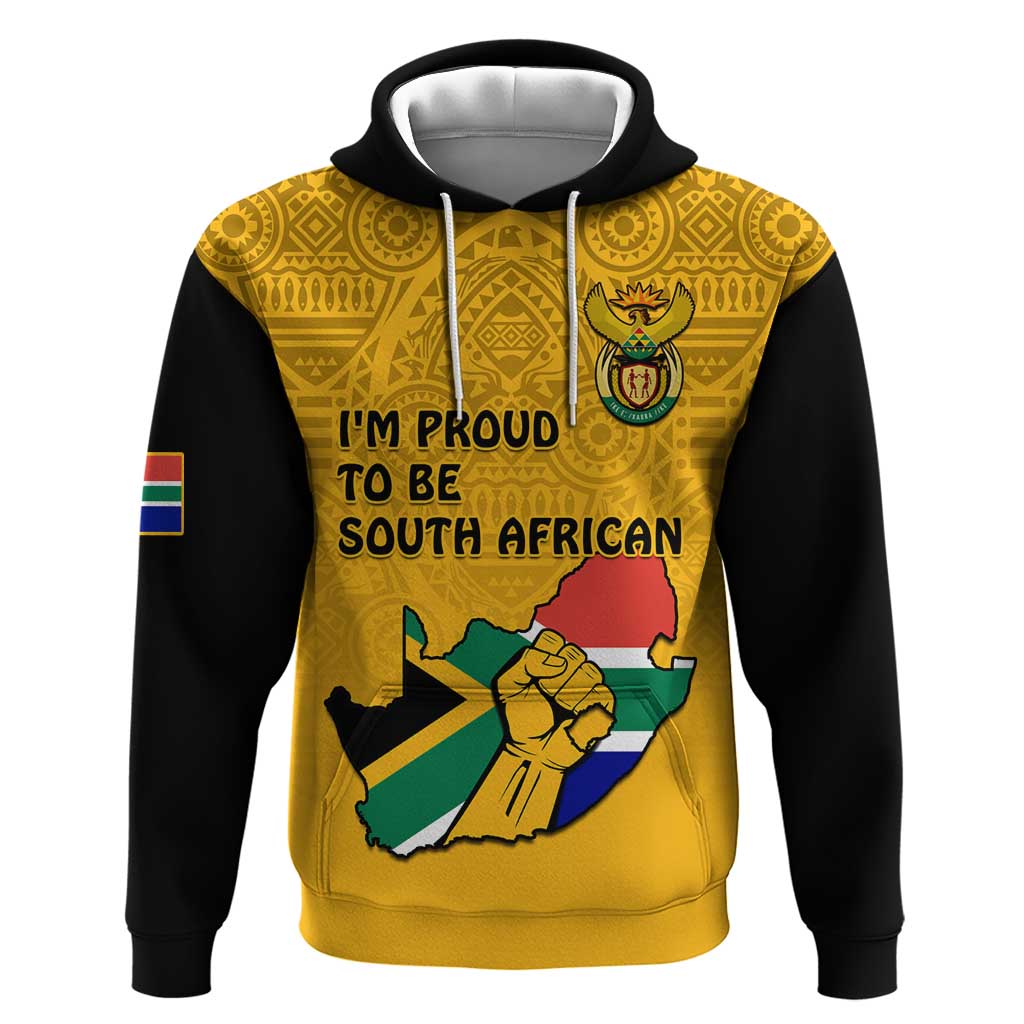 Personalised South Africa Hoodie African Pattern Happy Freedom Day Yellow Version