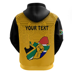 Personalised South Africa Hoodie African Pattern Happy Freedom Day Yellow Version