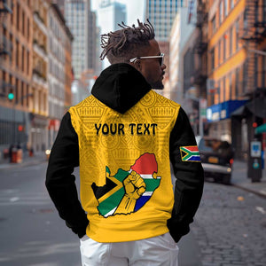 Personalised South Africa Hoodie African Pattern Happy Freedom Day Yellow Version