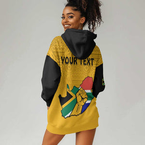 Personalised South Africa Hoodie Dress African Pattern Happy Freedom Day Yellow Version