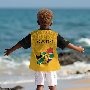 Personalised South Africa Kid Hawaiian Shirt African Pattern Happy Freedom Day Yellow Version