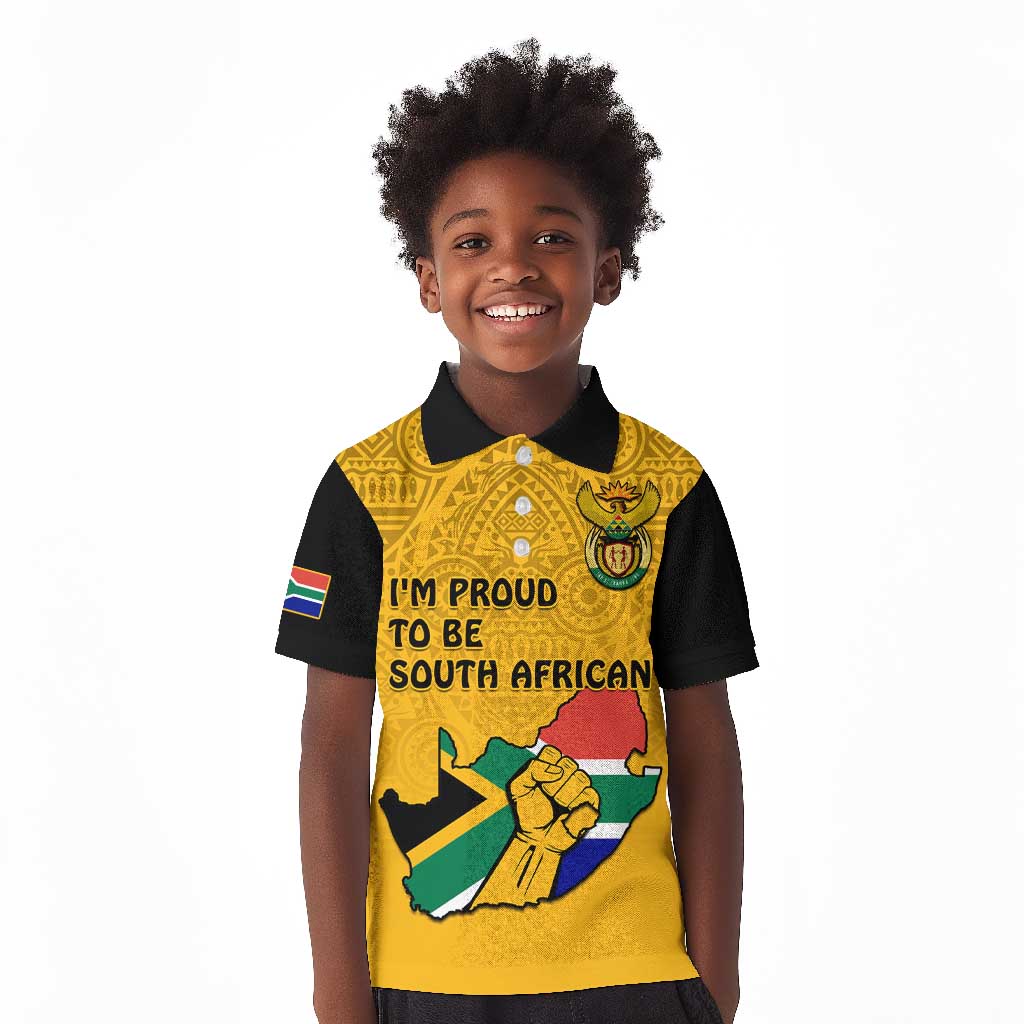 Personalised South Africa Kid Polo Shirt African Pattern Happy Freedom Day Yellow Version