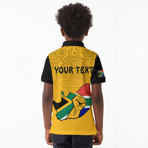 Personalised South Africa Kid Polo Shirt African Pattern Happy Freedom Day Yellow Version