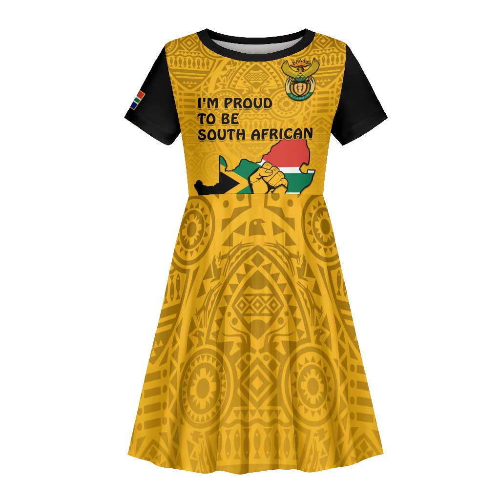 Personalised South Africa Kid Short Sleeve Dress African Pattern Happy Freedom Day Yellow Version