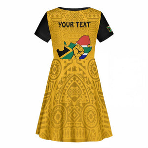 Personalised South Africa Kid Short Sleeve Dress African Pattern Happy Freedom Day Yellow Version