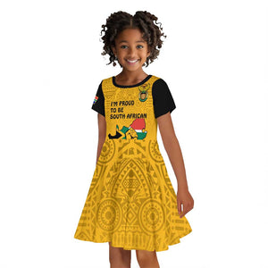 Personalised South Africa Kid Short Sleeve Dress African Pattern Happy Freedom Day Yellow Version