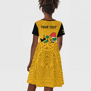 Personalised South Africa Kid Short Sleeve Dress African Pattern Happy Freedom Day Yellow Version