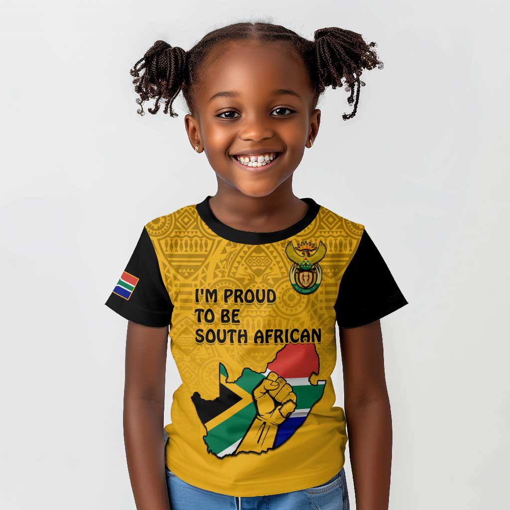 Personalised South Africa Kid T shirt African Pattern Happy Freedom Day Yellow Version